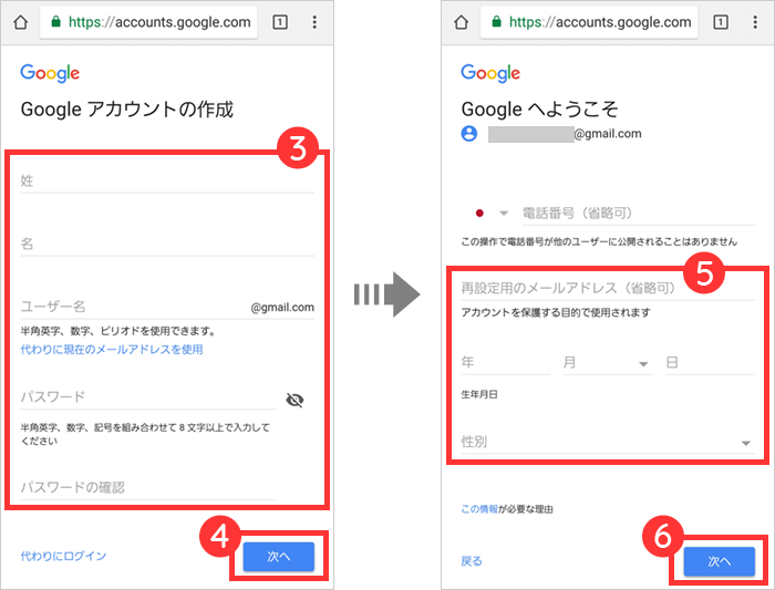 Googleアカウントの作成