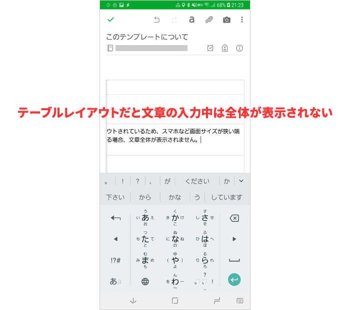 テーブルレイアウトでは文章が全て見れない