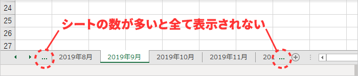 シートの数が多いと見出しが全て表示されない