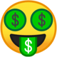 Androidの絵文字「目と口がお金の顔」
