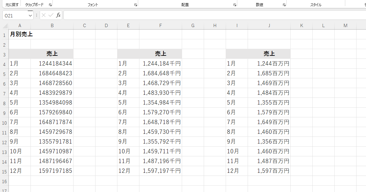 【Excel】金額を省略して千円・百万円単位で表示する方法