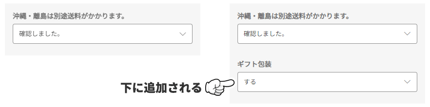 商品オプションは下に追加される